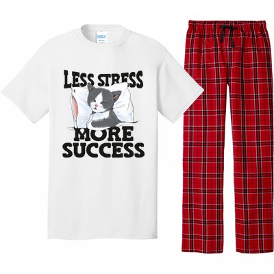 Less Stress More Success Napping Cat Stress Awareness Gift Pajama Set