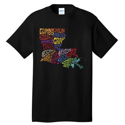 Louisiana State Map Mardi Gras Creole Cajun Culture Tall T-Shirt