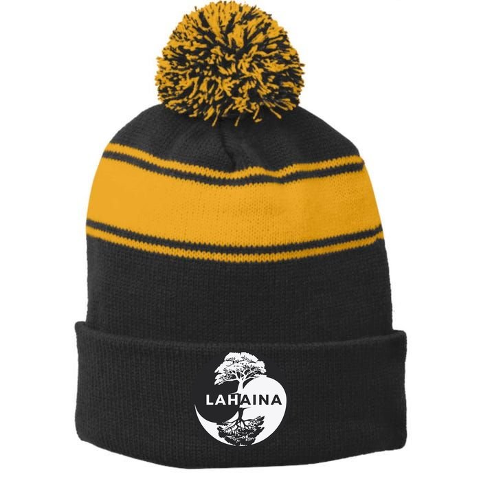 Lahaina Support Maui Strong Lahaina Banyan Tree In A Yin Yang Stripe Pom Pom Beanie