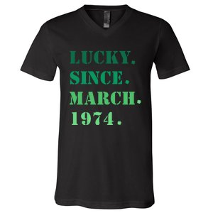 Lucky Since March 1974 Saint Patricks Day V-Neck T-Shirt