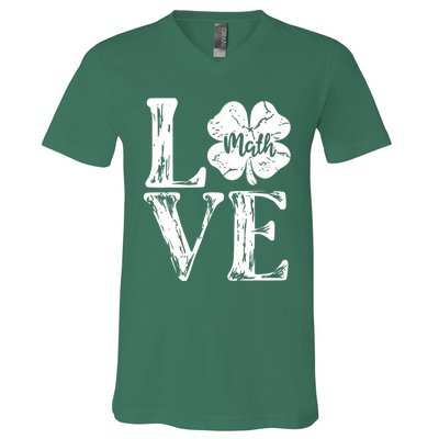 Love Shamrock Math Teacher St Patricks Day V-Neck T-Shirt