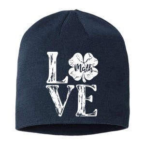 Love Shamrock Math Teacher St Patricks Day Sustainable Beanie