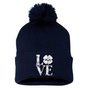 Love Shamrock Math Teacher St Patricks Day Pom Pom 12in Knit Beanie