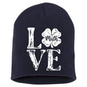 Love Shamrock Math Teacher St Patricks Day Short Acrylic Beanie