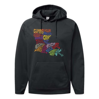 Louisiana State Map Mardi Gras Creole Cajun Culture Performance Fleece Hoodie