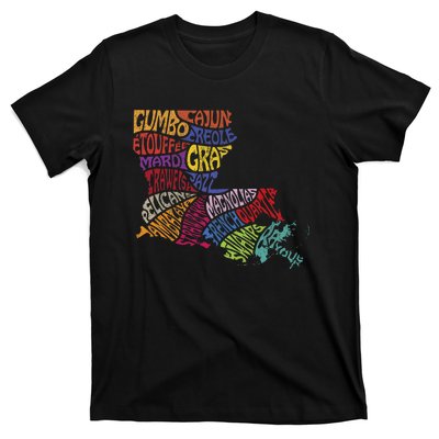 Louisiana State Map Mardi Gras Creole Cajun Culture T-Shirt