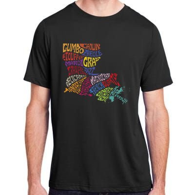 Louisiana State Map Mardi Gras Creole Cajun Culture Adult ChromaSoft Performance T-Shirt