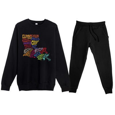 Louisiana State Map Mardi Gras Creole Cajun Culture Premium Crewneck Sweatsuit Set