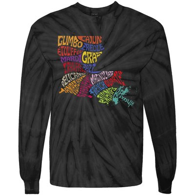 Louisiana State Map Mardi Gras Creole Cajun Culture Tie-Dye Long Sleeve Shirt