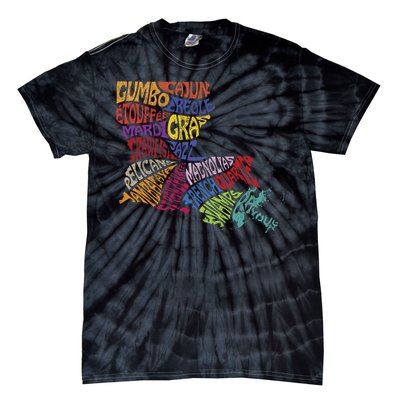 Louisiana State Map Mardi Gras Creole Cajun Culture Tie-Dye T-Shirt