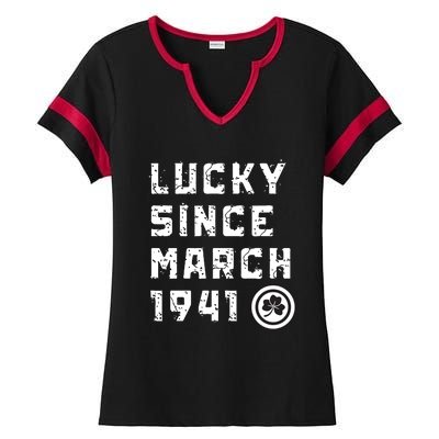 Lucky Since March 1941 St. PatrickS Day Ladies Halftime Notch Neck Tee