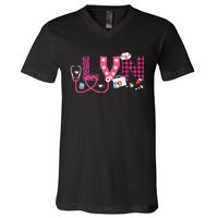 LOVE Stethoscope Nurse Life Valentine Day Gifts LVN V-Neck T-Shirt