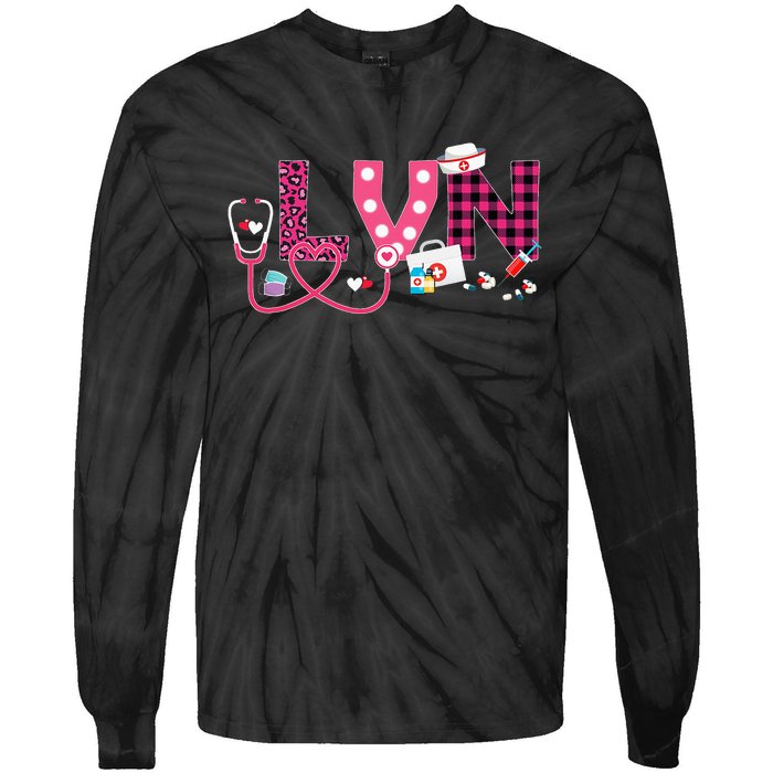 LOVE Stethoscope Nurse Life Valentine Day Gifts LVN Tie-Dye Long Sleeve Shirt