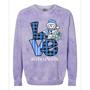 Love School Nurse Snowman Winter Christmas Funny Plaid Colorblast Crewneck Sweatshirt