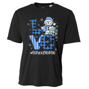 Love School Nurse Snowman Winter Christmas Funny Plaid Cooling Performance Crew T-Shirt