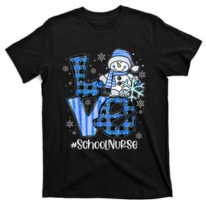 Love School Nurse Snowman Winter Christmas Funny Plaid T-Shirt