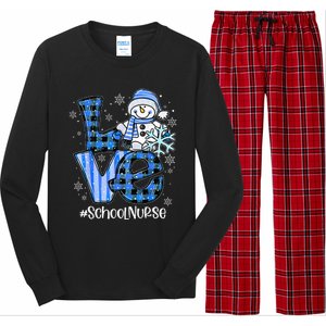 Love School Nurse Snowman Winter Christmas Funny Plaid Long Sleeve Pajama Set