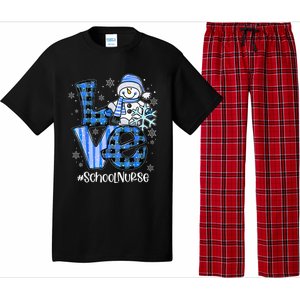 Love School Nurse Snowman Winter Christmas Funny Plaid Pajama Set