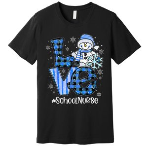 Love School Nurse Snowman Winter Christmas Funny Plaid Premium T-Shirt