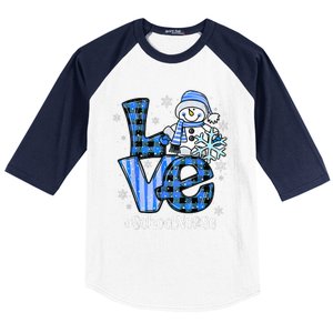 Love School Nurse Snowman Winter Christmas Funny Plaid Baseball Sleeve Shirt