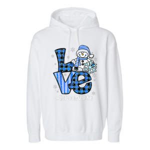 Love School Nurse Snowman Winter Christmas Funny Plaid Garment-Dyed Fleece Hoodie