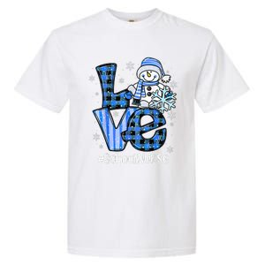 Love School Nurse Snowman Winter Christmas Funny Plaid Garment-Dyed Heavyweight T-Shirt