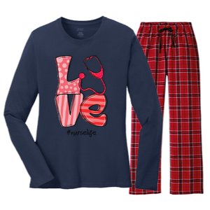 LOVE Stethoscope Nurse Life Cute Valentine's Day Gifts Women's Long Sleeve Flannel Pajama Set 