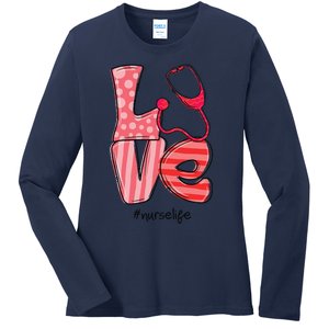 LOVE Stethoscope Nurse Life Cute Valentine's Day Gifts Ladies Long Sleeve Shirt