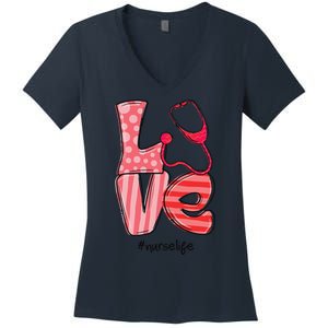 LOVE Stethoscope Nurse Life Cute Valentine's Day Gifts Women's V-Neck T-Shirt