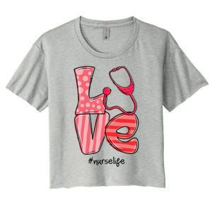 LOVE Stethoscope Nurse Life Cute Valentine's Day Gifts Women's Crop Top Tee