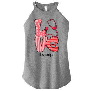 LOVE Stethoscope Nurse Life Cute Valentine's Day Gifts Women's Perfect Tri Rocker Tank