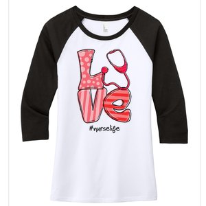 LOVE Stethoscope Nurse Life Cute Valentine's Day Gifts Women's Tri-Blend 3/4-Sleeve Raglan Shirt