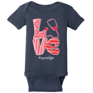 LOVE Stethoscope Nurse Life Valentine's Day Gifts Baby Bodysuit