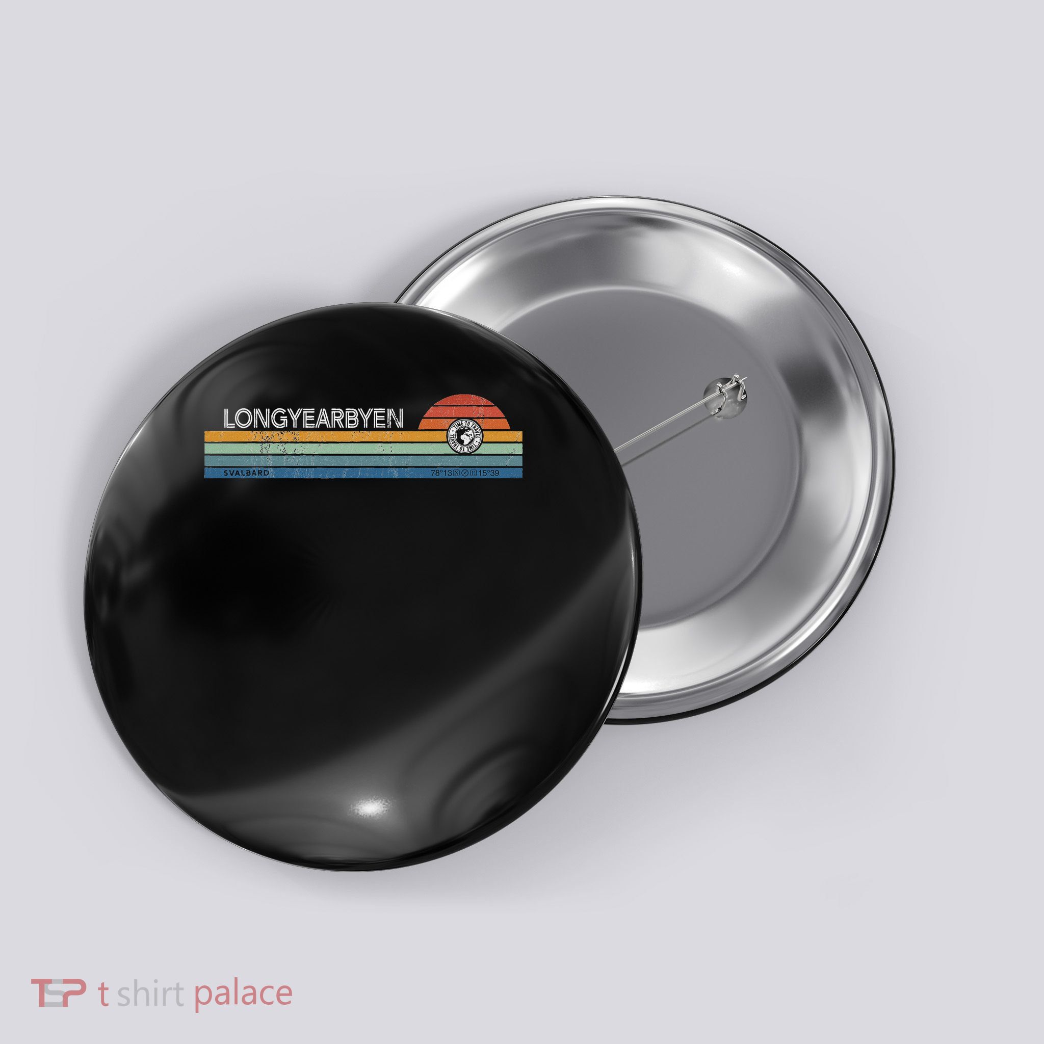 Longyearbyen Svalbard Norway Retro Sunset Rainbow Synth Idea Button