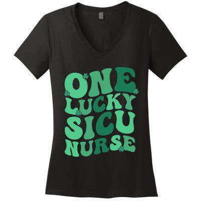 Lucky SICU Nurse St. Patrick's Day Surgical ICU Nursing Women's V-Neck T-Shirt