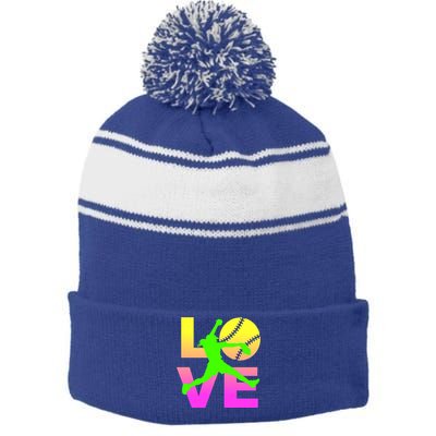 Love Softball N Gift Stripe Pom Pom Beanie
