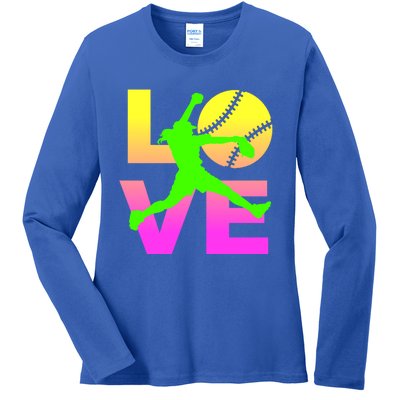 Love Softball N Gift Ladies Long Sleeve Shirt