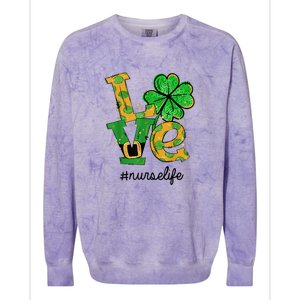 LOVE Shamrock Nurse Life Funny St Patrick's Day Colorblast Crewneck Sweatshirt