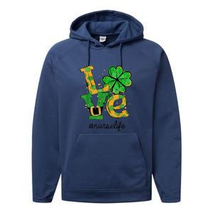 LOVE Shamrock Nurse Life Funny St Patrick's Day Performance Fleece Hoodie