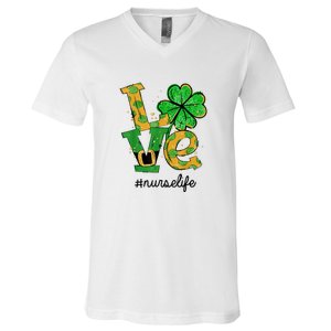 LOVE Shamrock Nurse Life Funny St Patrick's Day V-Neck T-Shirt