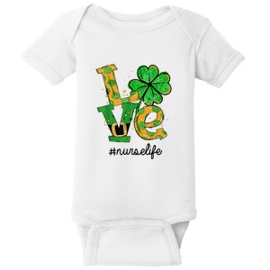 LOVE Shamrock Nurse Life Funny St Patrick's Day Baby Bodysuit