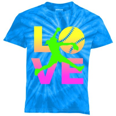 Love Softball N Great Gift Kids Tie-Dye T-Shirt