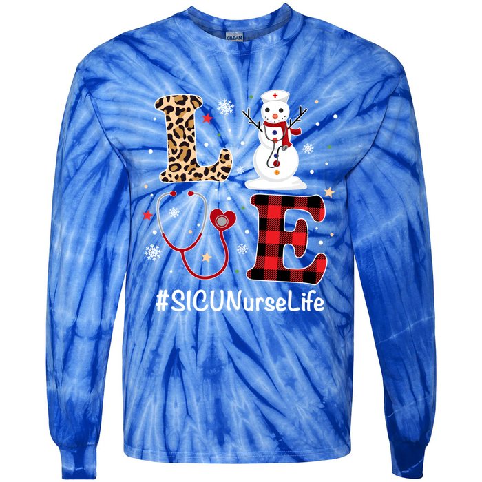 Love Sicu Nurse Life Snow Christmas Nurse Xmas Pajamas Gift Tie-Dye Long Sleeve Shirt