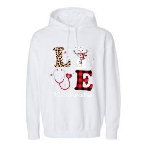 Love Sicu Nurse Life Snow Christmas Nurse Xmas Pajamas Gift Garment-Dyed Fleece Hoodie