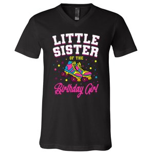 Little Sister of the Birthday Roller Skating Party V-Neck T-Shirt