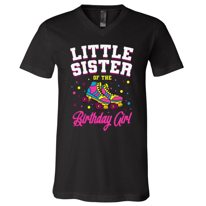 Little Sister of the Birthday Roller Skating Party V-Neck T-Shirt