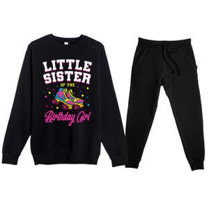 Little Sister of the Birthday Roller Skating Party Premium Crewneck Sweatsuit Set