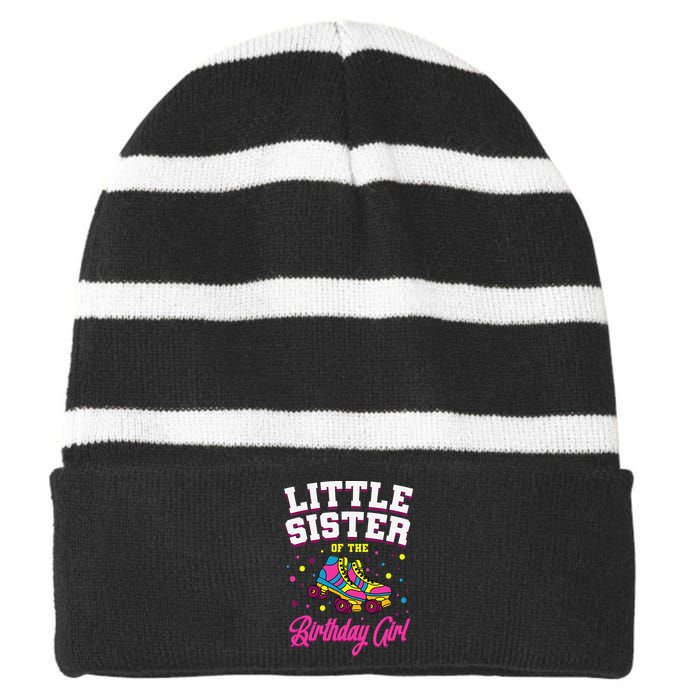 Little Sister of the Birthday Roller Skating Party Striped Beanie with Solid Band