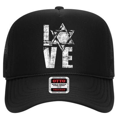 Love  Star Of David Jewish Judaism Israelites High Crown Mesh Back Trucker Hat