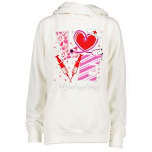 Love Stethoscope Oncology Nurse Valentine's Day Womens Funnel Neck Pullover Hood